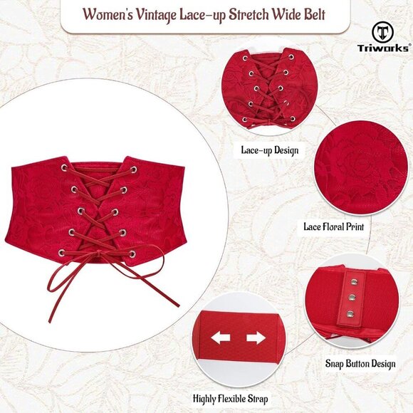 Women Waist Belt Corset Lace Up Tied Elastic Wide Belt for Dresses Halloween main image 6